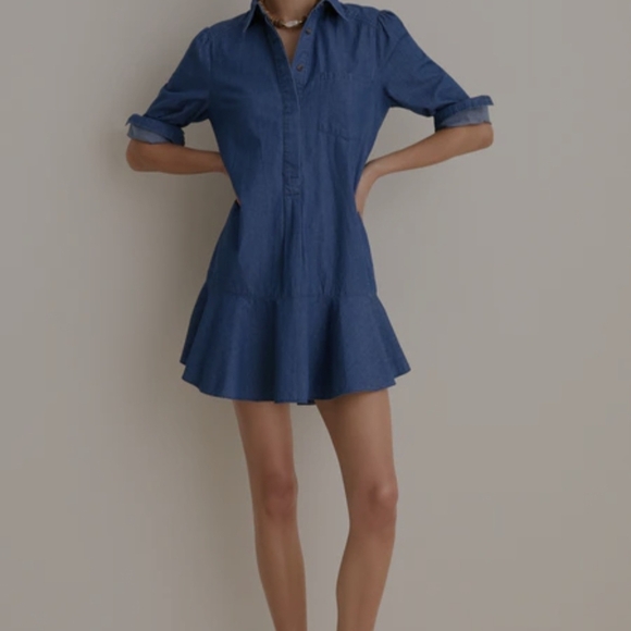 Tuckernuck Chambray Blue Shirt Dress with Ruffle Hem - Picture 8 of 12